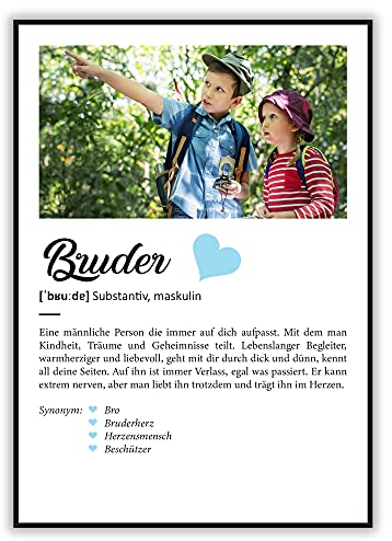 GRAVURZEILE Definition Poster & Kunstdrucke mit eigenem Foto - Geschenke für Bruder - Personalisierte Wandbilder - Wanddeko Deko für Wohnzimmer Schlafzimmer Flur & Diele - Bruder Geschenk