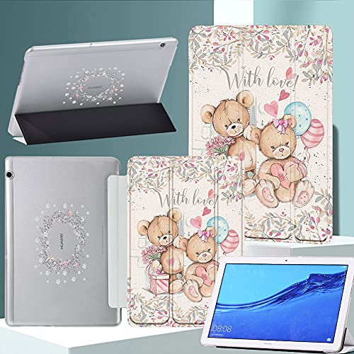 Printed PU Leather Ultra slim lightweight Folio Flip Tablet Stand Smart Cover Case Fit Huawei MediaPad T3 10 9.6 Tablet (MediaPad T3 10 9.6, 11.bear with love)