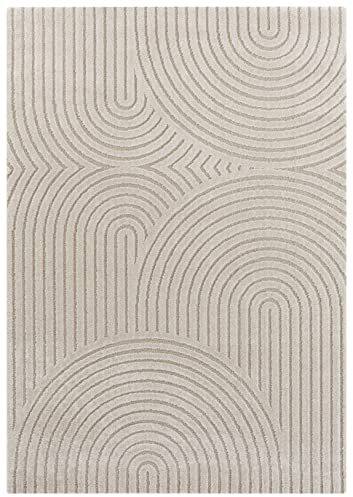 Elle Decoration Panglao moderner Teppich Wohnzimmer - Wohnzimmerteppich Flauschig – Hoch-Tief Skandi Boho Style Wellen - für Wohnzimmer, Schlafzimmer, Küche - Creme Beige, 80x150cm, 1,9 Kilogramm