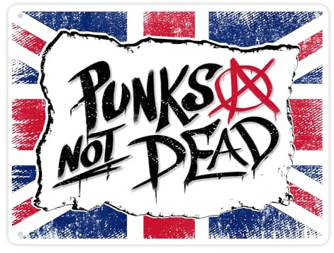Punks not Dead Union Jack Metallschild XL in 21x28 cm im Graffiti Look mit Anarchie-Zeichen für echte Punker und Rebellen britisch Rock Musik Alternativ UK