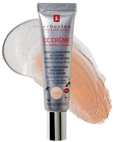 Erborian Color Correcting CC Cream with Centella Asiatica, Fair (Clair) - Light Multi-Purpose Facial Concealer with Illuminating Finish Soothes & Hydrates - SPF Korean Skincare Skin Perfector - 0.5 Oz