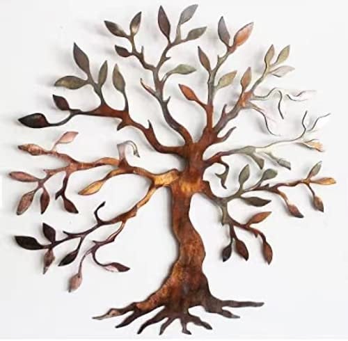 Art Mural en Métal Arbre De Vie, Décor d'art Mural Rond D'olivier, Ornements Géométriques d'art De Mur De Famille Décoration Murale Minimaliste À Suspendre-30CM