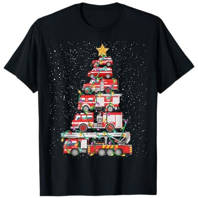 Lustiger Feuerwehrmann Baum Feuerwehrauto Weihnachten Frohe Weihnachten T-Shirt