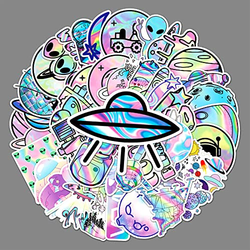 Außerirdische Aufkleber 50 Stück wasserdichte niedlich UFO Stickers für Laptop Skateboard Wasserflasche Handy Computer Auto Fahrrad Gepäck,Vinyl Rakete Schiff Aliens Aufkleber für Kinder Jugendliche