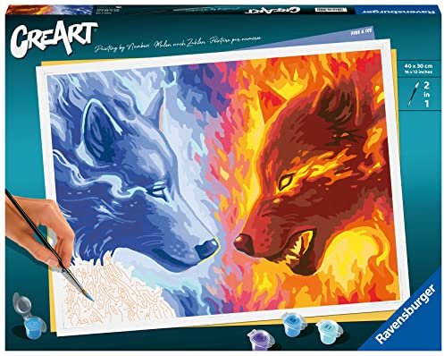 Ravensburger CreArt Feuer & EIS - Malen nach Zahlen für Erwachsene | DIY Malset mit Pinsel und Acrylfarben, 40 x 30 cm, Geschenk für Frauen und Männer