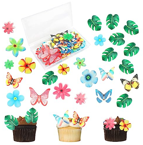 148 Pcs Essbare Tropische Schildkrötenblätter Cupcake Topper Blumen Kuchen Deckel Blätter Tortendeko für Party Hochzeit Geburtstag