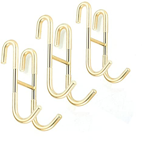 Leekayer 3 Pack Shower Door Hooks,Gold S Shaped Stainless Steel Over Door Hook for Bathroom Kicten,Wardrobe,Cabinet Door to Hang Bags, Towels,Key,Hat,Coat