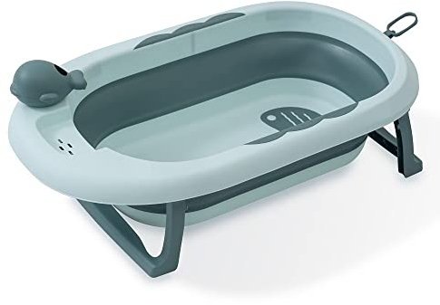 Bañera Bebe Plegable Interbaby 80x47x21 cm | Bañera Plegable Bebé con Taza para Enjuague, Antideslizante, Tapón hermético | portatil, Fácil de Guardar, Cómoda, Verde