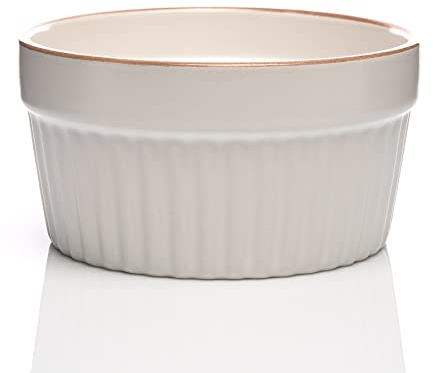 BigDean 6x Souffle-Förmchen 11x5 cm 290ml weiß + hellbraunem Rand- Ofenfeste Förmchen Schälchen für Creme Brulee Mini Auflaufform Pastetenform Schälchen aus Keramik - spülmaschinengeeignet