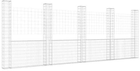 XIAOGUANG Gabionenkorb U-Form mit 5 Säulen, Gabionen Zaun, Steinkorb Gabione, Gabionenwand, Gabionen Pflanzkübel, Gabionen-hochbeet, Eisen 500x20x200 cm