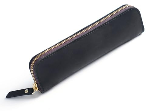 DONGKER Leder Federmappe, Vintage Federmäppchen, Stifte-Etui, Retro Stiftemäppchen mit 4 Stift-Schlaufen und Reißverschluss für Kugelschreiber, Füller, Pinsel etc.