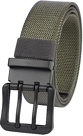 KYEYGWO Doppelloch Nylon Gürtel für Herren und Damen, Verstellbare Stoffgürtel Kürzbar Jeansgürtel Einfarbig Arbeitsgürtel mit Dornschließe, Breite ca. 3.7 cm, Grün