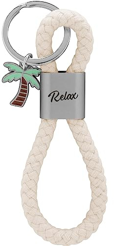 GRUSS & CO Schlüsselanhänger Loop Motiv Relax | Anhänger bestehend aus einer geflochtenen Schlaufe, mit Motivdruck Relax, mit Palmen-Charm | 48362