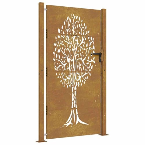 vidaXL Gartentor, Gartentür mit Bambus-Design, Abschließbar Hoftor Eingangstor für Garten Terrasse, Tor Zauntor Gartenpforte, 100x175 cm Cortenstahl