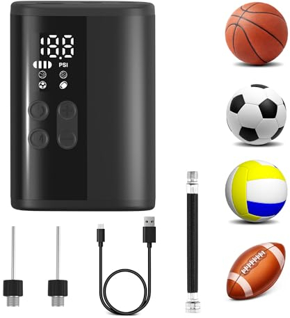 Woowind Ball Pump Electric Basketball Pump with Pressure Gauge LED Lighting and Power Bank, Automatic Portable Ball Inflator with Ball Needle for Football,Soccer,Sports Balls (P101-Black)