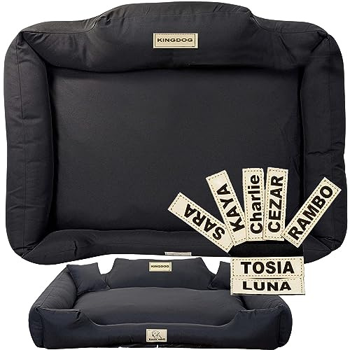 Hundebett, Personalisierte Anti-Rutsch, Abnehmbar Hundekissen, Hundekorb, Hundesofa, Hundecouch, Sofa, Erhöhte Ränder, Waschbar, KINGDOG (115x95 cm, Schwarz)