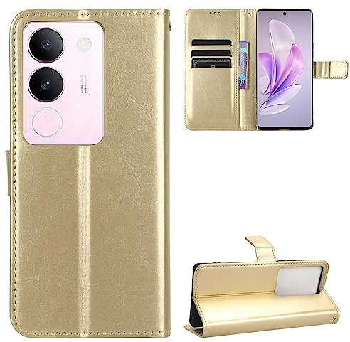 BellaCase Vivo V29 5G Coque [Étui Portefeuille] [Fonction Support] [Slots pour Cartes] [Couverture à Rabat Magnétique] Compatible avec Le Smartphone Vivo V29 5G(d'or)