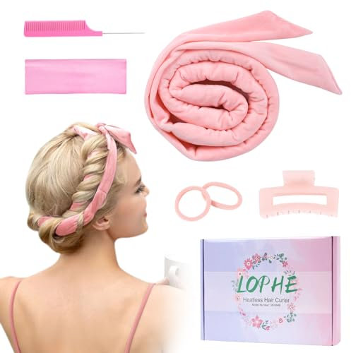 LOPHE Locken Ohne Hitze, Silk Heatless Curls Frisurenset, Weiche Und Bequeme Lockenwickler Über Nacht, Heatless Curls Band Diy Haarstyling-Tools für Langes Mittleres Haar (Rosa)