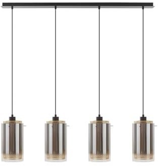 Lucande Pendelleuchte Sterzy (Modern) in Schwarz aus Glas (4 flammig, E27) - Deckenlampe Esstischlampe Hängelampe Hängeleuchte Wohnzimmerleuchte