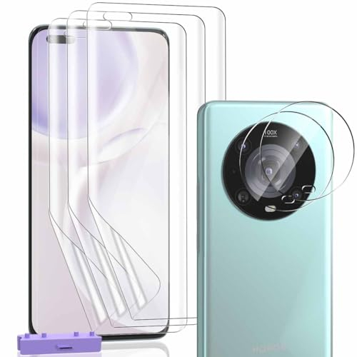 Zerrshoo Pellicola Protettiva per Honor Magic 4 Pro, Pellicola Protettiva Film TPU [Non Vetro] 3 Pezzi e Honor Magic 4 Pro Vetro Temperato Fotocamera 2 Pezzi. HD/Strumento di Installazione Facile