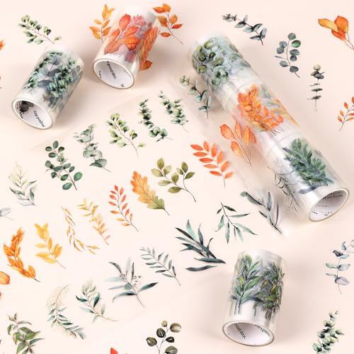 NOGAMOGA 3 Rolls Clear Plants Leaves Waterproof Stickers, Pre-Cut Vintage Leaf Stickers for Art Journaling Planners Scrapbook Laptops DIY Album Decoration