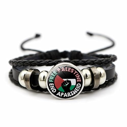 CAREOR Geflochtenes Armband mit palästinensischer Flagge, vielseitiges gewebtes Perlenarmband, Palästina-Nationalflagge, Lederarmband, Schmuck, Geschenk für Männer und Frauen, 18cm+8cm, Leder