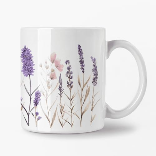 Tasse 355ml - Weiß - Lila Blumen