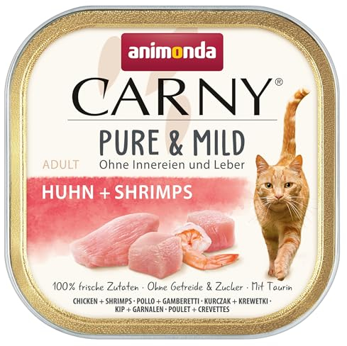animonda Carny Katzen Nassfutter Pure & Mild Huhn + Shrimps (32 x 100 g), Leicht verdauliches Katzenfutter für sensible Katzen, Katzen Nassfutter für sensible Katzen, ohne Getreide ohne Zucker