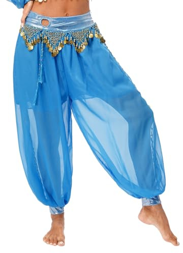 CHICTRY Bauchtanz Hose Damen Lang Chiffon Tribal Arabische Prinzessin Hose Pailletten Münzen Haremshose Pluderhose Aladinhose Pilates Pants Faschingskostüm