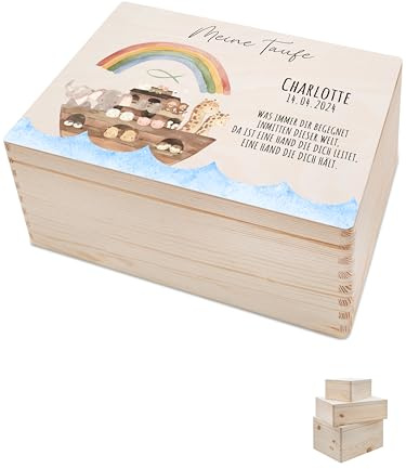 Bärenfreunde Erinnerungsbox, Taufe, Baby Taufbox, Holz, Arche Noah | Erinnerungskiste für Junge oder Mädchen, Erinnerungsboxen, Babybox, Erinnerung, Babys, Memory, Personalisierte Box