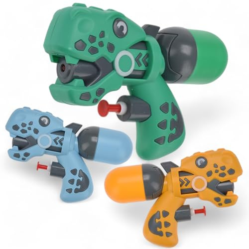 MIJOMA 3er-Set Bunte Wasserpistolen in Tierdesigns – Einhorn & Dinosaurier, Robust & Nachfüllbar, Spielzeug für Draußen – Spaß für Kinder jeden Alters (Dinosaurier)
