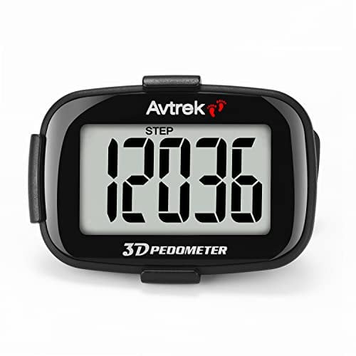 Avtrek Pedometro con contapassi, con funzione di conteggio dei passi, display retroilluminato e visualizzazione dell'ora (nero)