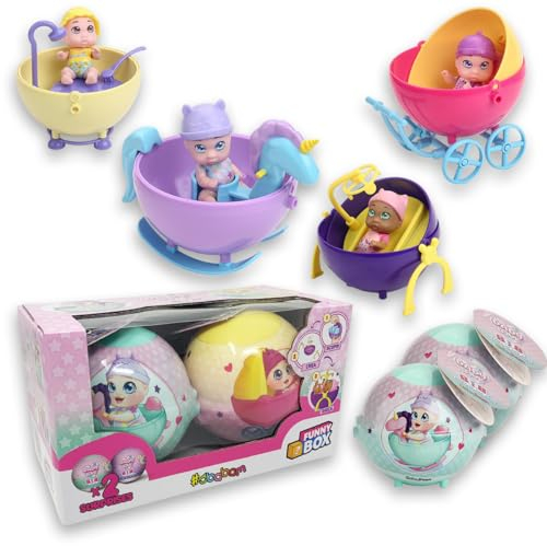 #sbabam Funny Box Baby Love B.I.B., Spielzeug für Kinder zum Zeitungskiosk, Mini-Puppe für Mädchen mit Windel und Mütze, 2 Stück – Spielzeug und Puppen als Geschenk für Mädchen mit verwandelnder Kugel