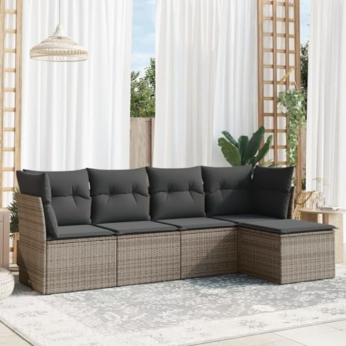 SECOLI Gartenlounge Set mit Stauraum Garten loungemöbel Set Balkon Sofa Balkon sitzgruppe Ecksofa Balkonmöbel Gartengarnitur mit Kissen-Grau-5-tlg-3