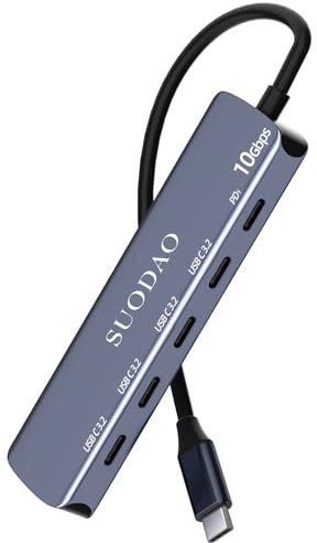 SUODAO 10Gbps USB C Hub, Aluminum 5-in-1 usb c hub multiport adapter, usb-c high speed hub with 4 USBC Ports, 100W PD, USB 3.2 Gen 2 Hubs for MacBook Pro,Air,Iphone 15,iPad Pro,XPS,Surface Pro,etc