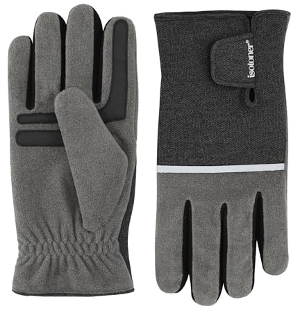 isotoner Men's Water Repellent Tech Stretch Touchscreen Gloves with Velcro Closure