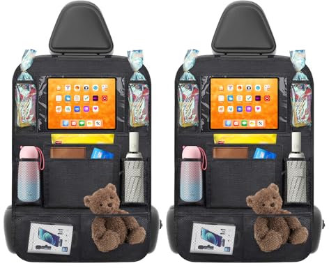 2 Pack Car Seat Organiser, Multi Pocket Car Organisers, Car Backseat Organiser with Screen Tablet Holder, WaterProof Car Organiser Back Seat Protector for Kids, Car Seat Accessories Storage Protector