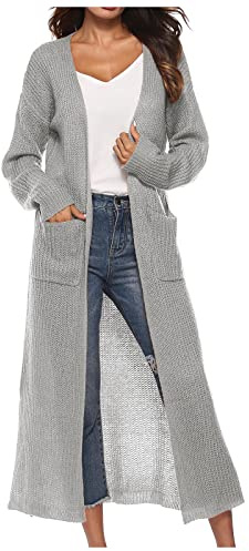 Generisch Strickjacke Damen Lang Grobstrick Strickjacken Für Damen Winter Longstrickjacke Damen mit Schlitz Damenstrickjacke mit Taschen Strickmantel Lang Damen Langarm Cardigan Frauen Elegant