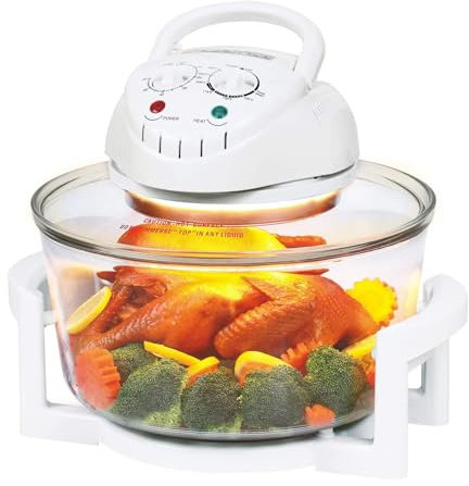 AllRight Mini Ofen, 17 Liter Halogenofen Heißluftofen Klein Halogen Oven with Extender Ring, Camping Backofen Hot Air Oven, 1400 Watt Backofen Für Gemüse Fleisch
