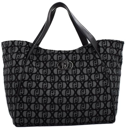 LIU.JO L Tote, Tasche, XL Shopper, Jacquard-Logo, Schwarz