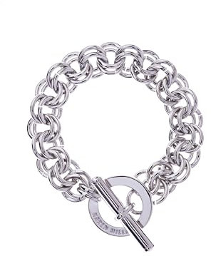 Karen Millen Encrusted Bar & Hoop Bracelet For Women (Silver/Clear Crystal)