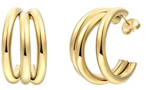 XENOX® Trio Medium Creolen - Damen Ohrringe aus hochwertigem Edelstahl, 100% Wasserfest | X2673G