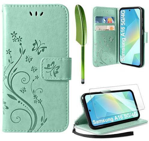 AROYI Case Compatible with Samsung Galaxy A16 5G/4G Case,Wallet Case PU Leather with Card Slots Folding Stand Magnetic Protect Flip Cover for Samsung Galaxy A16 5G/4G Light Green