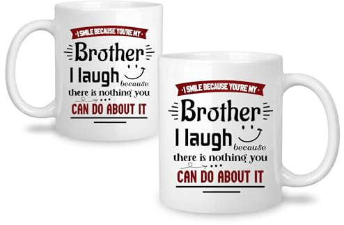 Gag Gift for Brother Presents Coffee Cup - I Smile Because You're My Brother Gift Mugs for Men Ideas Gift for Him Brother Birthday Christmas Wedding Gift Ceramic Mug 11 oz, White (Brother-3)
