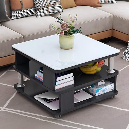 GHBXJX Moderner Couchtisch Weiß Hochglanz mit Stauraum und Rollen, Kompakter Sofatisch für Wohnzimmer, Schlafzimmer und Balkon, Flexibler Beistelltisch für Sofa und Bett, 50x50x55 cm,Weiß2