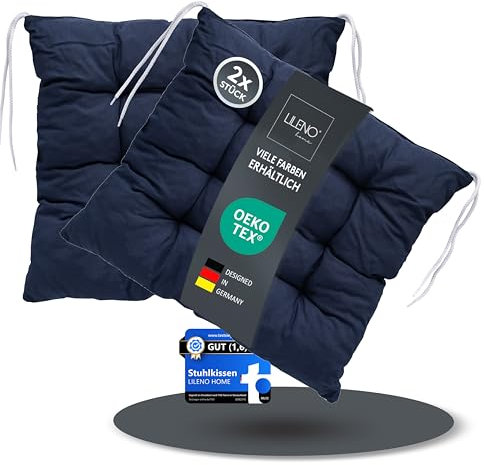LILENO HOME Linda FUM - Juego de 2 cojines reversibles para silla, color azul oscuro (40 x 40 x 6 cm), diseño de rayas, para silla de jardín, cocina o comedor, para interior y exterior