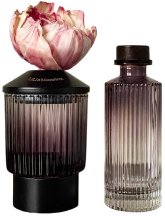 LiliaMansion Raumduft Diffuser Set, Red Rose, 100ml, mit Dekorativer Blüte und Glasflasche, Duftspender für Aromatherapie (Evening Scent)