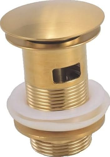 VeeBath Ideal Slotted Basin Waste Full Dome, Pop-Up Basin Waste, Modern Waste for Bathroom Sink with Click Clack Function, Brushed Brass