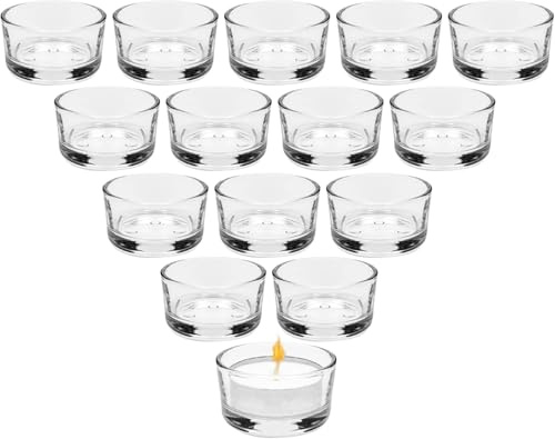 24er Teelichtgläser Set, Kerzengläser 4,5 cm Dm, Klar Teelichthalter Glas, Kerzenhalter Dekorationen, Mini Kerzenhalter Glas für Home Tischdeko, für Hochzeit, Dekorativ Kerzenglas