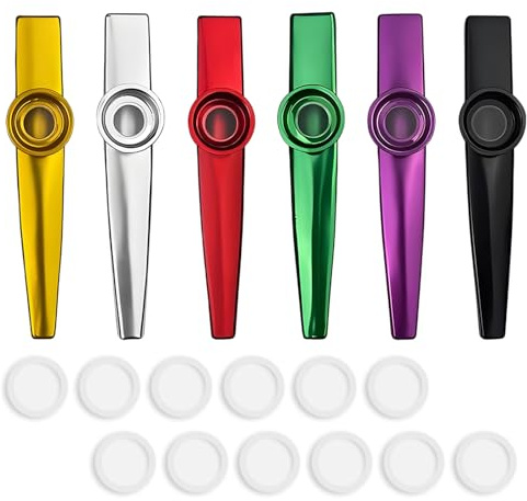 6-Teiliges Kazoo Instrument,Metall Kazoo Instrument,Mit 12 Austauschbaren Membranen,Kazoos NasenflöTe,PanflöTe,Maultrommel,Geeignet FüR Kinder,Erwachsene MusikanfäNger,Bunte Kazoo,Kinderpartygeschenk